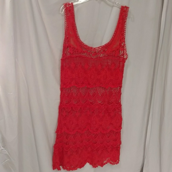 Sexy Crochet Dress Bright Red v Feminine Ravi Khosla Long Mini Short Midi sz Med - Picture 8 of 8
